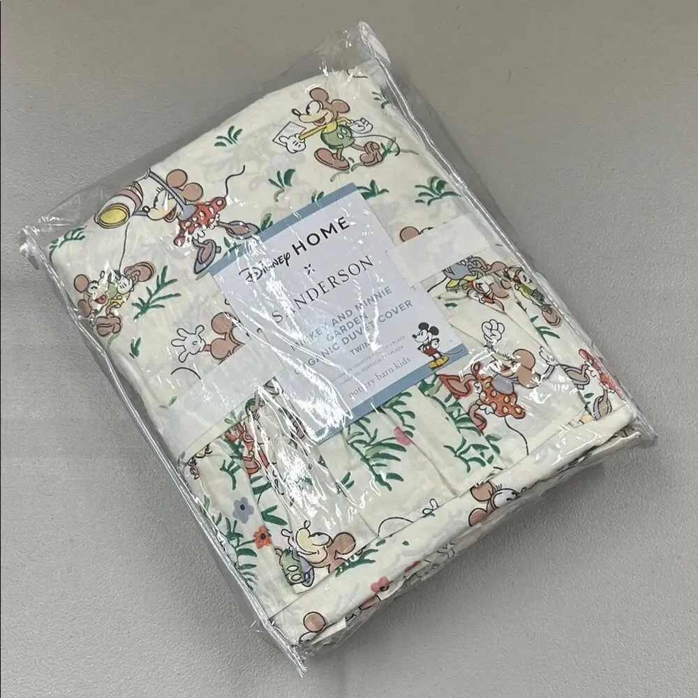 Disney Home x Sanderson Minnie Mouse and Mickey Mouse Garden Duvet Bedding NWT